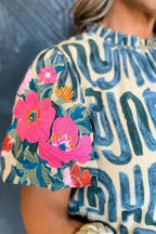 Embroidered Puff Sleeve Frilled Neck Top - Fashionfitz