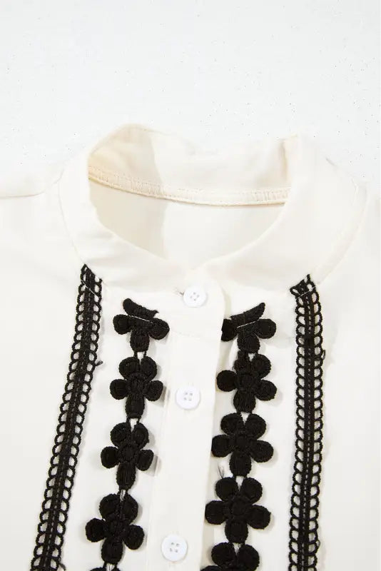 Embroidered stand neck shirt - off white | fashionfitz