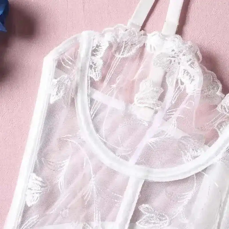 Embroidered Thong Sexy Bustier Bra Set - Fashionfitz