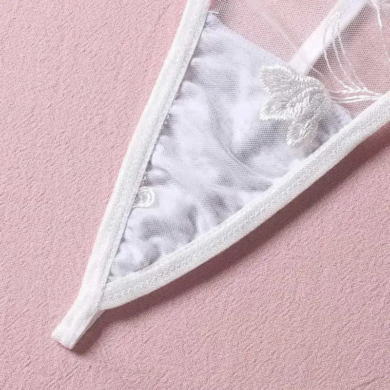 Embroidered thong sexy bustier bra set - sets