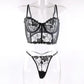 Embroidered thong sexy bustier bra set - sets