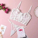 Embroidered Thong Sexy Bustier Bra Set - Fashionfitz