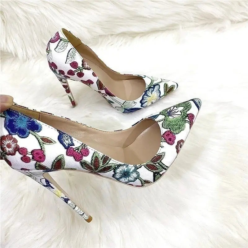 Embroidery graffiti party shoes stiletto high heels - pumps