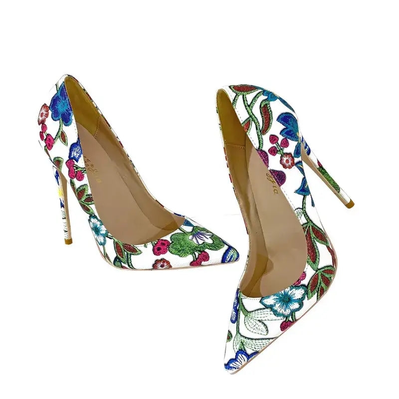 Embroidery graffiti party shoes stiletto high heels - pumps