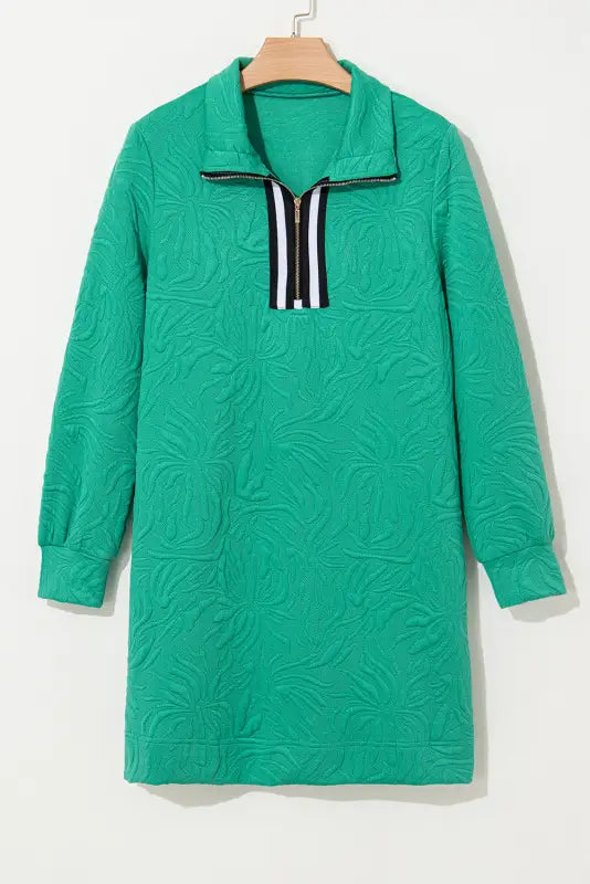 Emerald jacquard zip shift dress