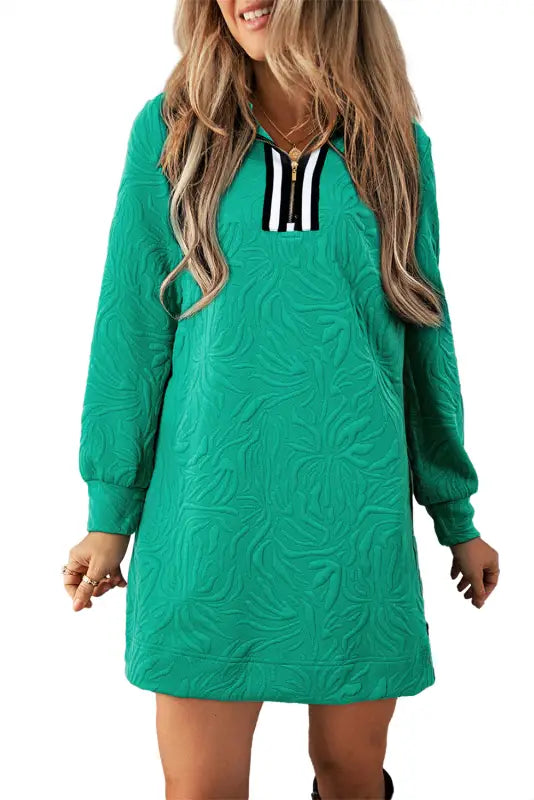 Emerald jacquard zip shift dress