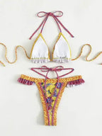 Ethnic Print Halter Neck Tie Bikini - Fashionfitz