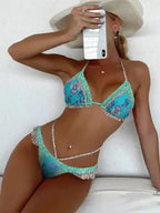 Ethnic Print Halter Neck Tie Bikini - Fashionfitz