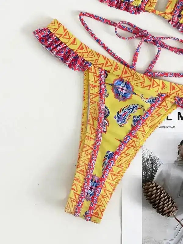 Ethnic Print Halter Neck Tie Bikini - Fashionfitz