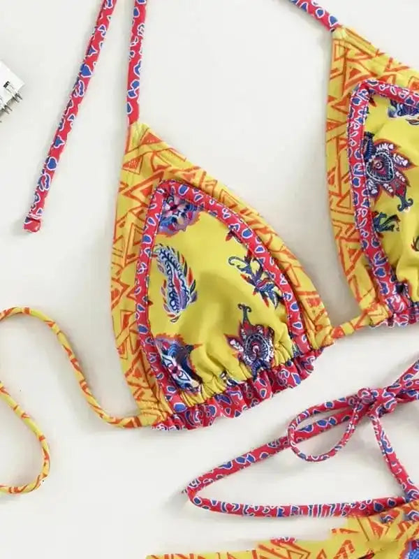 Ethnic Print Halter Neck Tie Bikini - Fashionfitz