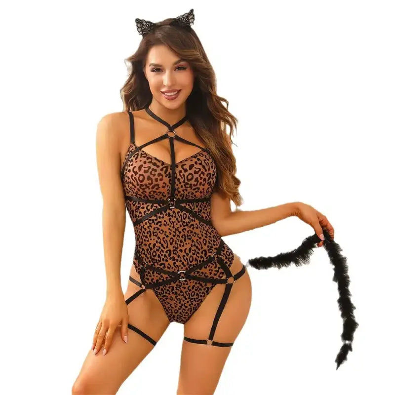 Exotic leopard print complete costume set - free - cosplay lingerie