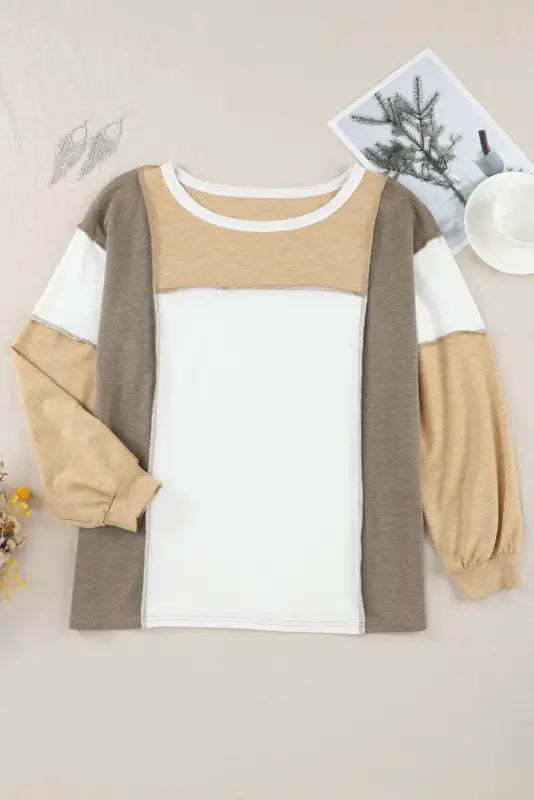 Exposed seam color block patchwork top - long sleeve tops