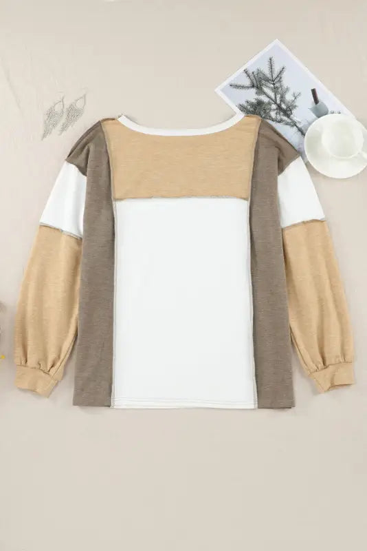 Exposed seam color block patchwork top - long sleeve tops