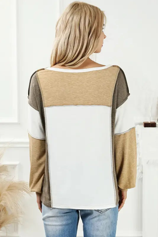 Exposed seam color block patchwork top - long sleeve tops