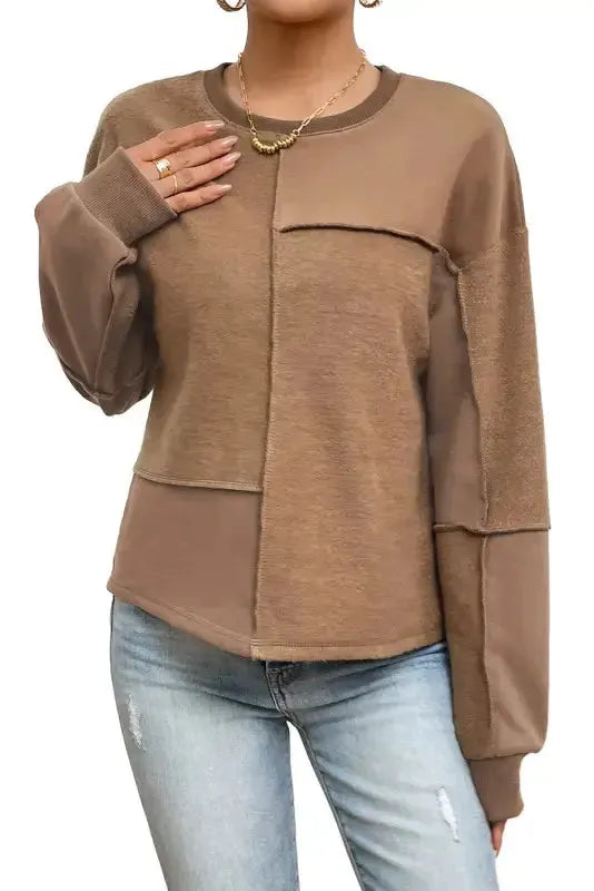 Exposed Seam Pullover Sweatshirt - Fashionfitz