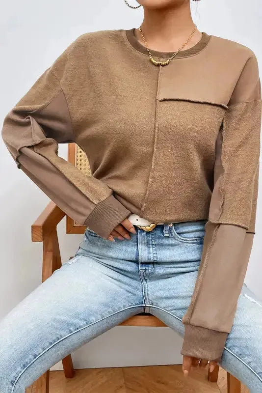 Exposed Seam Pullover Sweatshirt - Fashionfitz