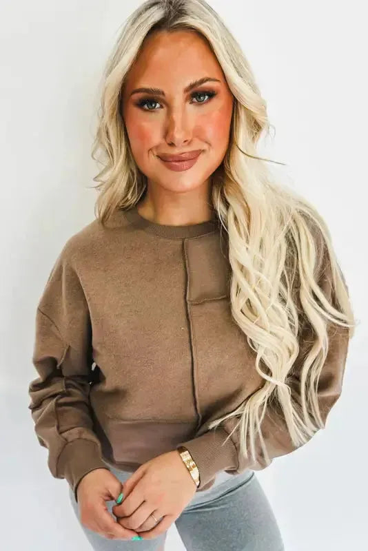 Exposed Seam Pullover Sweatshirt - Fashionfitz
