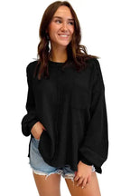 Exposed Seam Waffle Knit Top - Bubble Sleeve - Fashionfitz