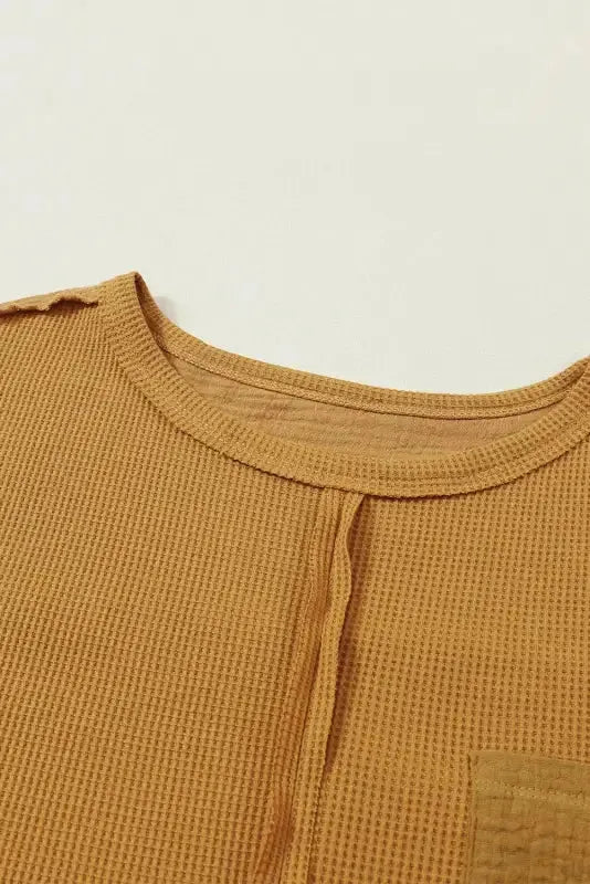 Exposed Seam Waffle Knit Top - Bubble Sleeve - Fashionfitz
