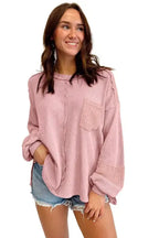 Exposed Seam Waffle Knit Top - Bubble Sleeve - Fashionfitz