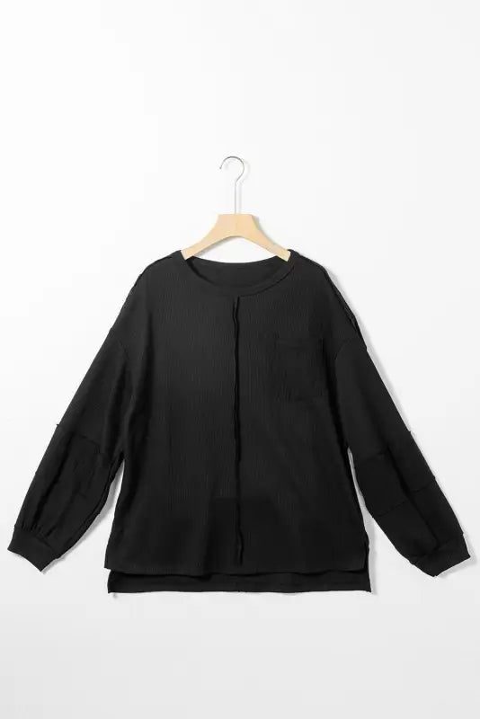 Exposed seam waffle knit top | women’s sweatshirts | fashionfitz