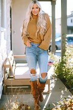 Exposed Seam Waffle Knit Top - Bubble Sleeve - Fashionfitz