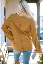 Exposed Seam Waffle Knit Top - Bubble Sleeve - Fashionfitz