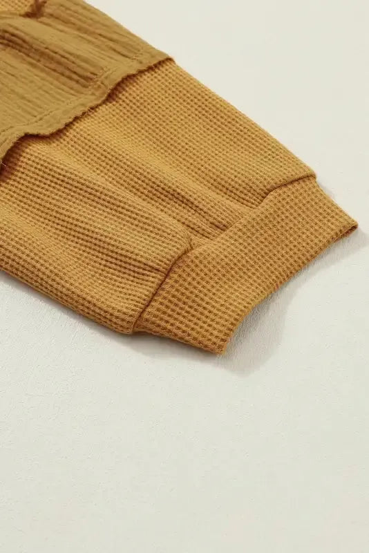 Exposed Seam Waffle Knit Top - Bubble Sleeve - Fashionfitz