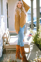 Exposed Seam Waffle Knit Top - Bubble Sleeve - Fashionfitz