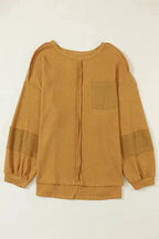 Exposed Seam Waffle Knit Top - Bubble Sleeve - Fashionfitz