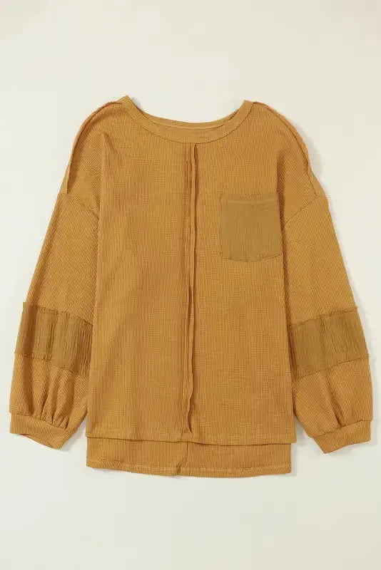 Exposed Seam Waffle Knit Top - Bubble Sleeve - Fashionfitz