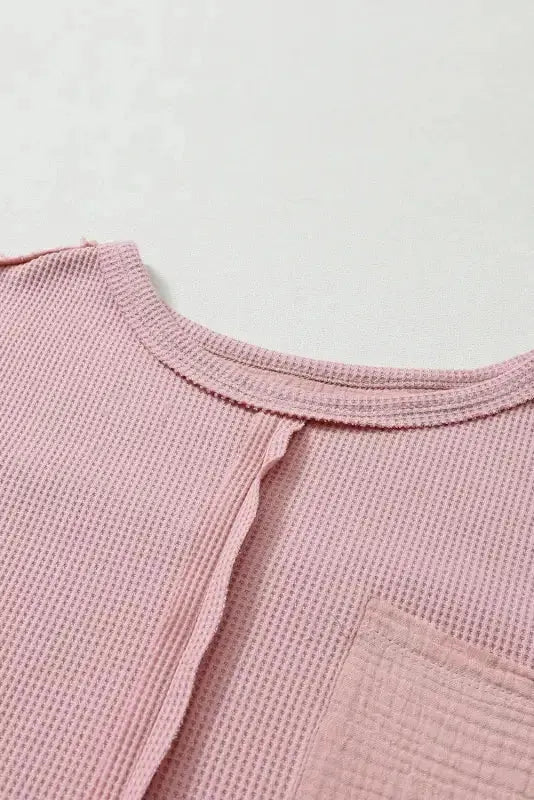 Exposed Seam Waffle Knit Top - Bubble Sleeve - Fashionfitz