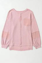 Exposed Seam Waffle Knit Top - Bubble Sleeve - Fashionfitz