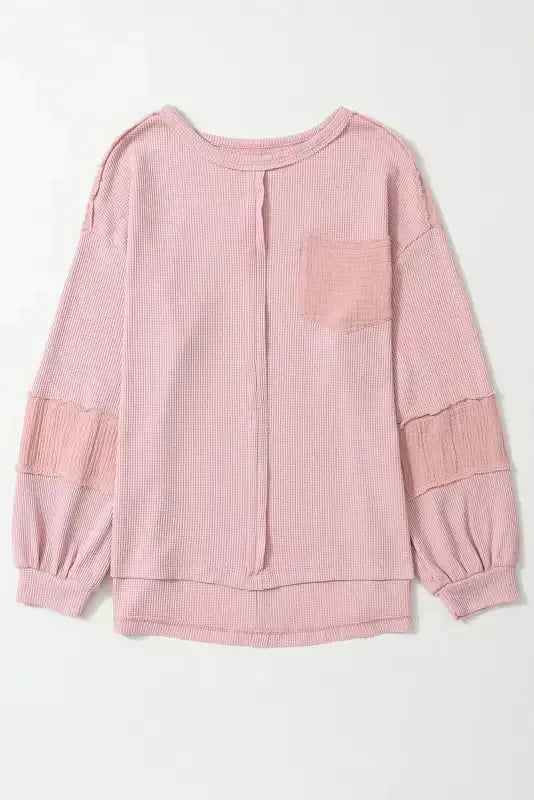 Exposed Seam Waffle Knit Top - Bubble Sleeve - Fashionfitz