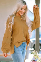 Exposed Seam Waffle Knit Top - Bubble Sleeve - Fashionfitz