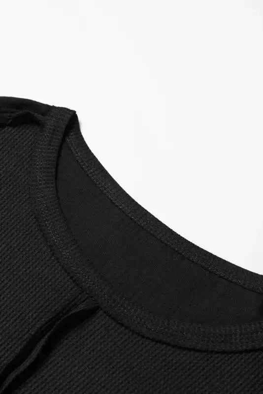 Exposed Seam Waffle Knit Top - Bubble Sleeve - Fashionfitz