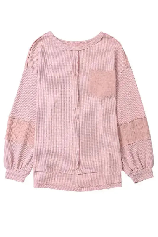 Exposed Seam Waffle Knit Top - Bubble Sleeve - Fashionfitz