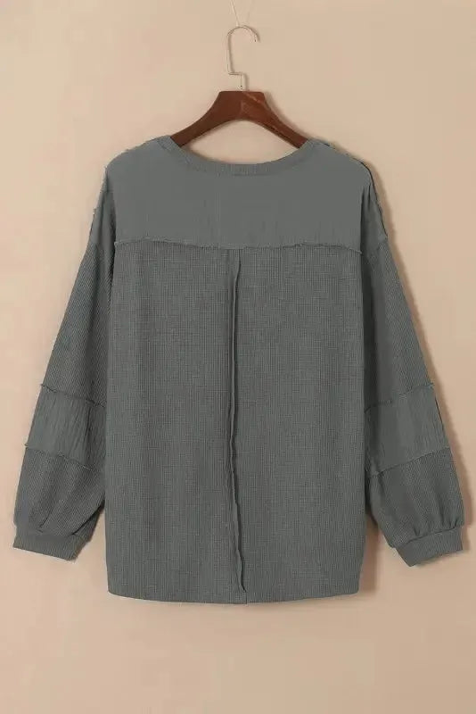 Exposed Seam Waffle Knit Top - Bubble Sleeve - Fashionfitz