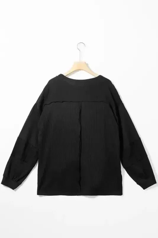 Exposed Seam Waffle Knit Top - Bubble Sleeve - Fashionfitz