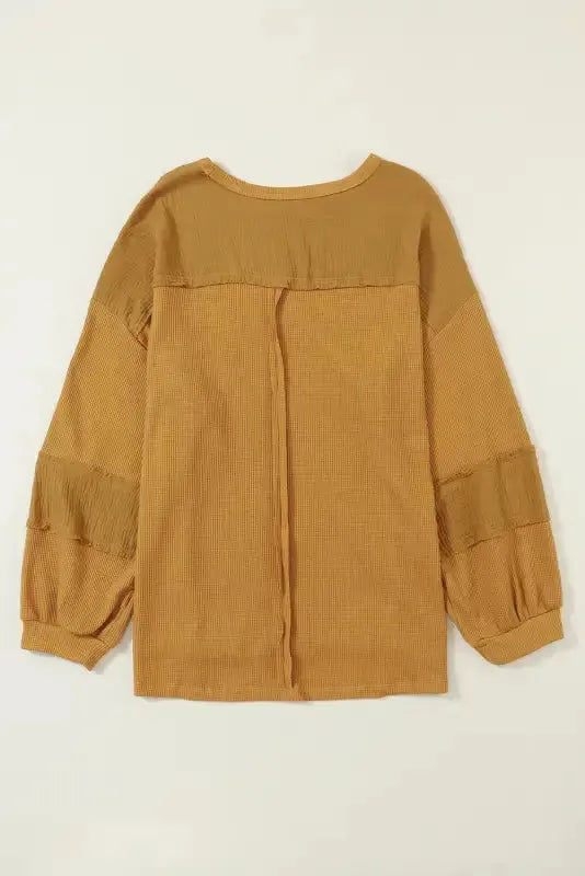 Exposed Seam Waffle Knit Top - Bubble Sleeve - Fashionfitz