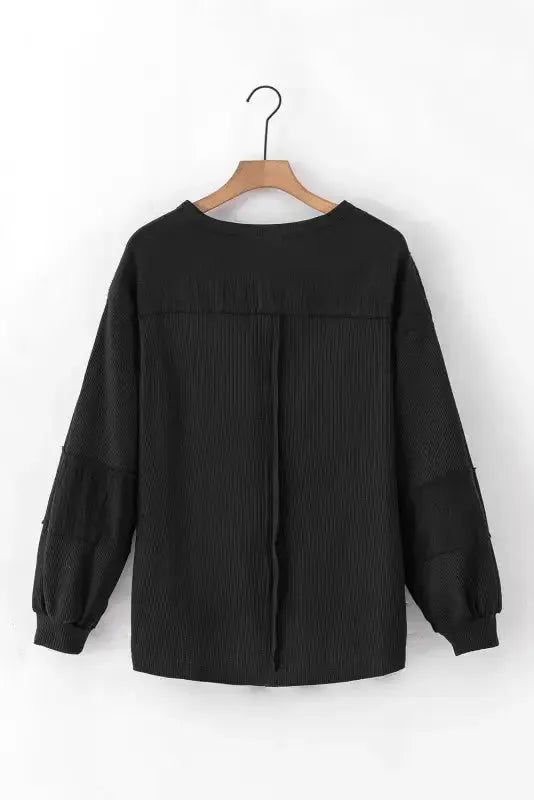 Exposed Seam Waffle Knit Top - Bubble Sleeve - Fashionfitz