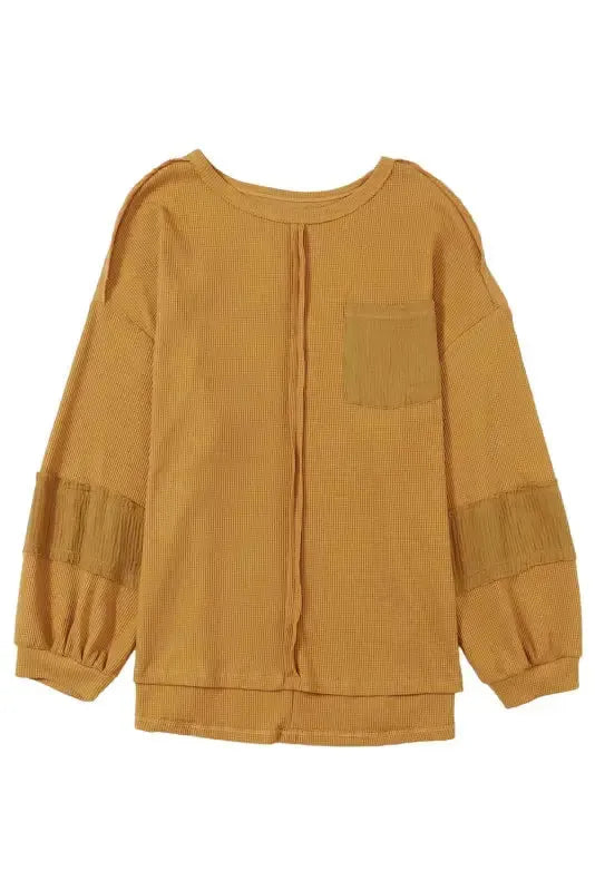 Exposed Seam Waffle Knit Top - Bubble Sleeve - Fashionfitz