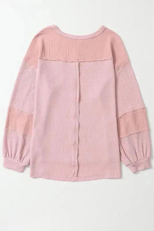 Exposed Seam Waffle Knit Top - Bubble Sleeve - Fashionfitz