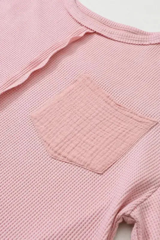 Exposed Seam Waffle Knit Top - Bubble Sleeve - Fashionfitz