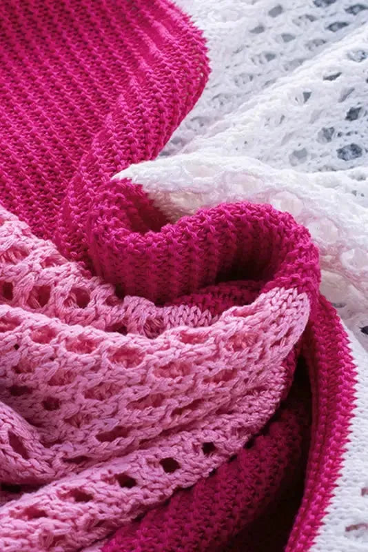 Eyelet Knit Striped Half Sleeves Top - Fashionfitz