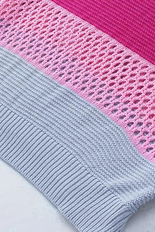 Eyelet Knit Striped Half Sleeves Top - Fashionfitz