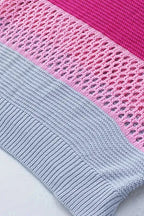 Eyelet Knit Striped Half Sleeves Top - Fashionfitz