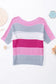 Eyelet knit striped half sleeves top - short sleeve sweaters