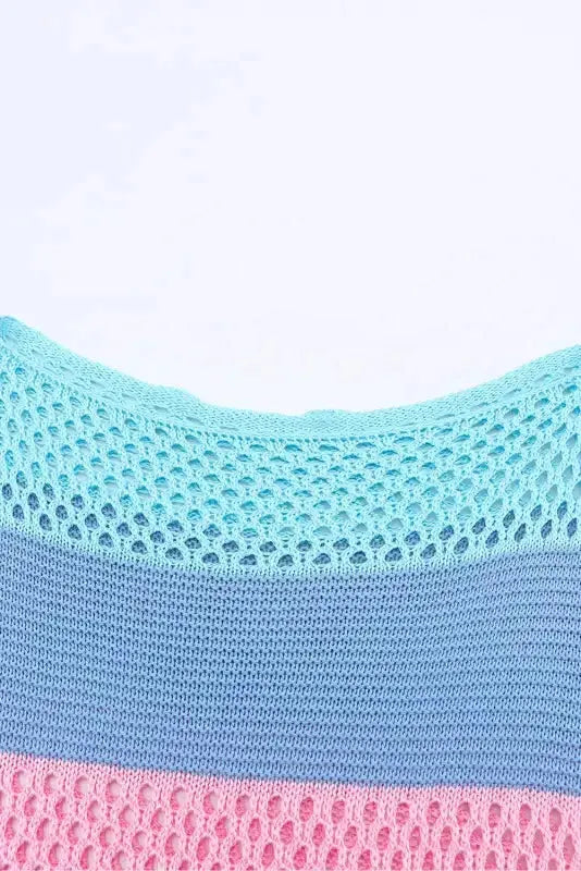 Eyelet Knit Striped Half Sleeves Top - Fashionfitz