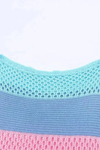 Eyelet Knit Striped Half Sleeves Top - Fashionfitz